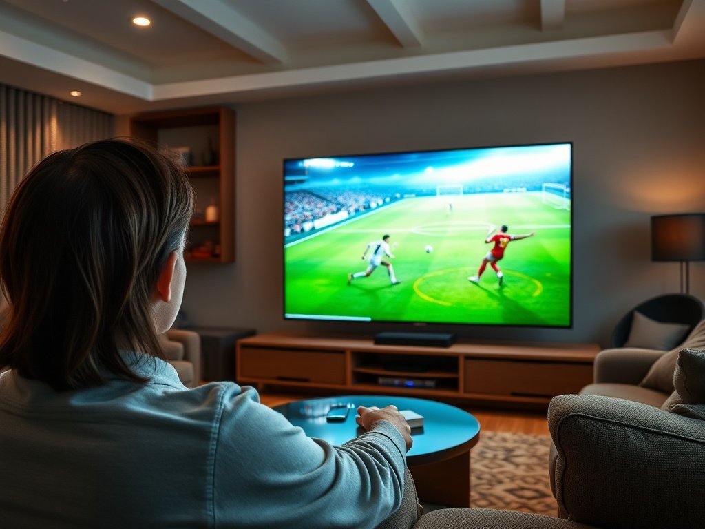 Utilisateur regardant du sport en direct via abonnement IPTV France en qualité 4K