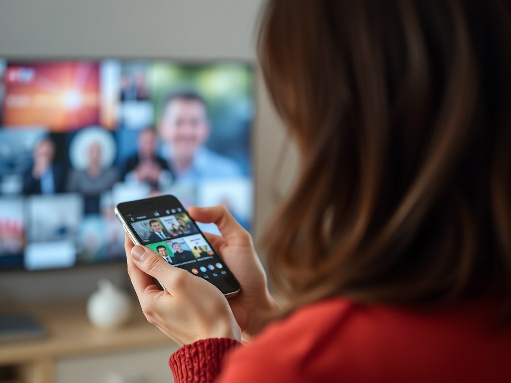 Femme regardant la télévision en haute définition
